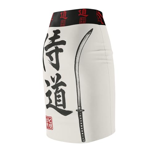 Samurai Black on White Bushido Code-Katana Pencil Skirt4