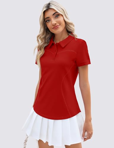 Image of TFSDOD Womens Golf Polo Shirts Collared Short Sleeve T Shirt Lightweight Moisture Wicking Polo Casual 3 Buttons Outfits