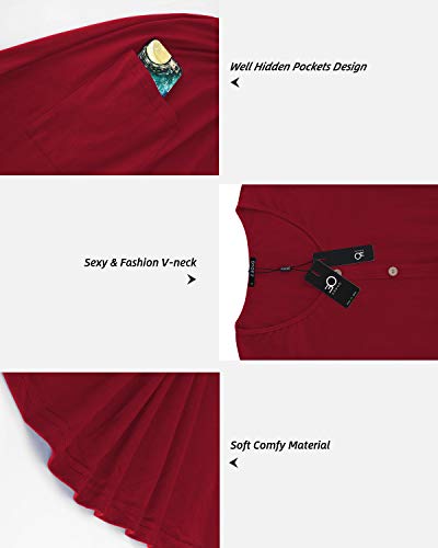 Ouges Womens Fall Long Sleeve Midi Dresses Button Down V Neck Skater Dress With Pockets 2023(Wine,M) #TOP4