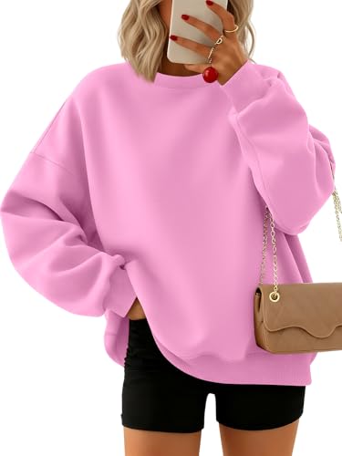Trendy Queen Sweatshirts for Women Hoodies Oversized Crewneck Tops Sweaters Comfy Fall Winter Outfits Clothes 2026 Fashion Pink L