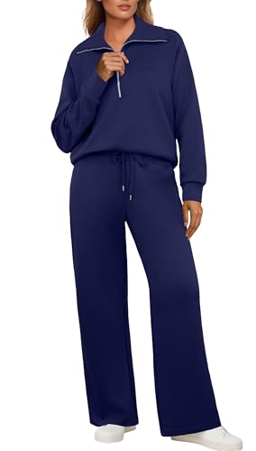 GRECERELLE Tuta da jogging da donna, completo da allenamento in due pezzi, tuta sportiva a maniche lunghe casual con scollo a V e mezza zip, top e pantaloni da jogging, completi da allenamento con