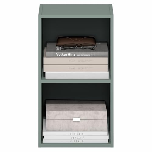 Image of Furinno PASIR Book Shelf, 2-Tier Modern Bookshelf, Open Shelves Bookcase 9 x 12 x 21, Easy Assembly, for Living Room, Bedroom, Home Office, Sage Green