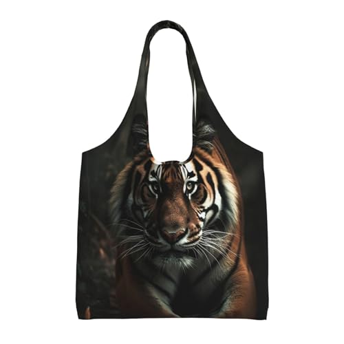 Canvas Tote Bag for Women Shoulder Tote Purse Reusable Grocery Bag Wild Animals Tiger Aesthetic Shopping Bags