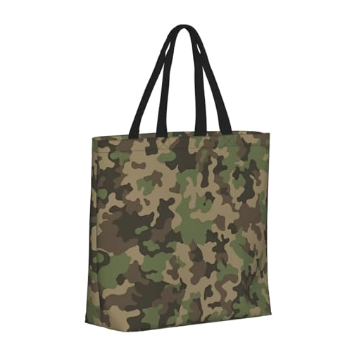 Large Capacity Shoulder Bag with Zipper,Reusable Grocery Green camo Print Tote Bag for Shopping2