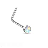 Amelia Fashion 20 Gauge Round Opal Set L Bend Nose Stud Ring 316L Surgical Steel (Choose Color)