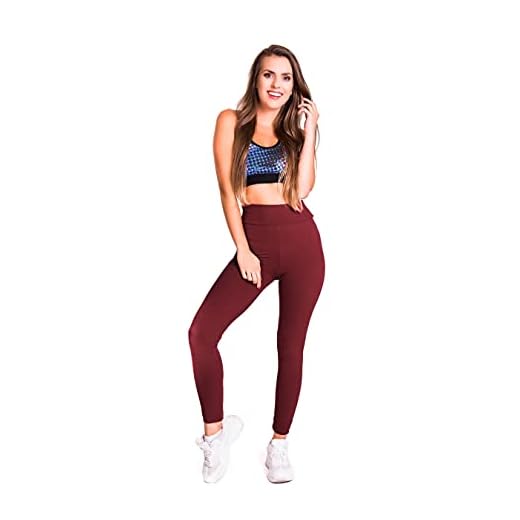 Dam hög midja yogabyxor med ficka,träningstights med hög midja, magkontroll gym träning löpning sport tights leggings,dam, slim fit, rumplyft,Wine red,M