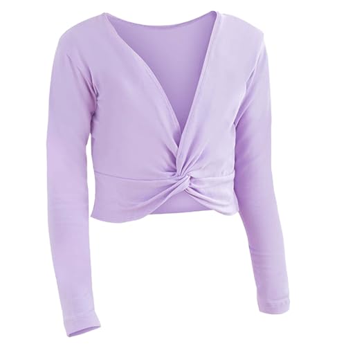 Camiseta de manga larga para niña, camiseta de manga larga, camiseta de ballet de color puro, camiseta informal para la escuela, yoga y deportes, morado, 5-6 años
