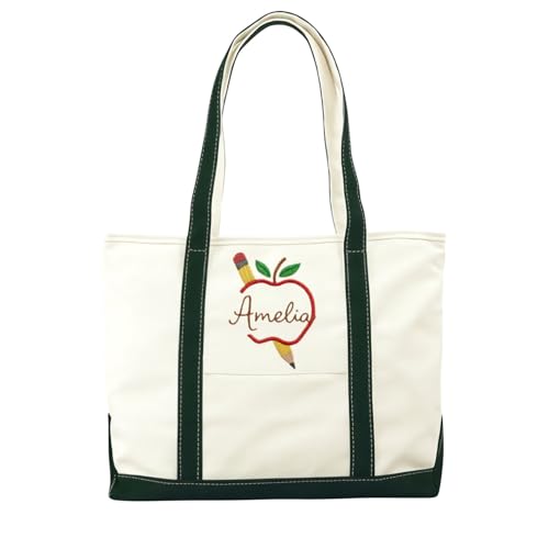 Personalized Teacher Embroidered Canvas Tote Bag, Custom Embroidery Tote Bag for Women with Embroidered Name