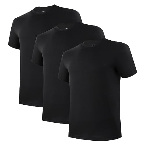 BAMBOO COOL Men's Undershirt Bamboo Rayon Moisture-Wicking T-Shirts Stretch Crewneck Soft Tees for Men,3 Pack(M) Black