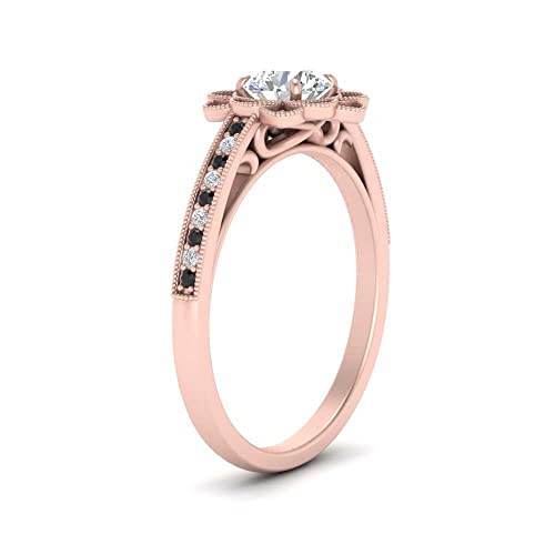 Image of 55Carat Choose Your Gemstone Milgrain Floral Halo Diamond CZ Ring Rose Gold Plated Round Shape Halo Engagement Rings Everyday Jewelry Wedding Jewelry Handmade Gifts for Wife US Size 4 to 12