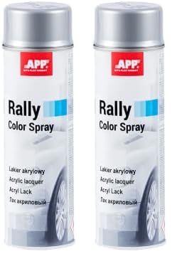 APP Rally Color Spray - Pintura Acrilica en Spray | Pintura Spray Gris Plata para Metal, Plastico, Madera, Coche | Barniz Acrilico en Aerosol | Gris Plata Brillante | 500 ml (Paquete de 2)