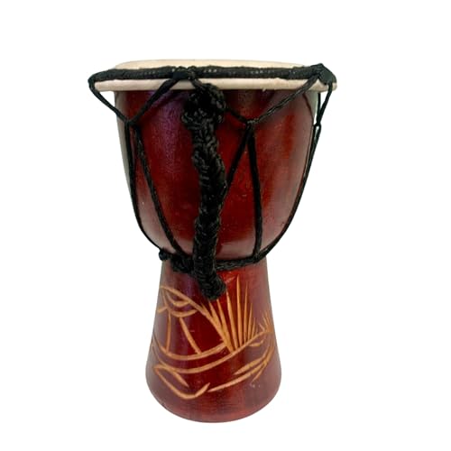 My Family House Wooden Djembe Drum - Multicoloured - Hand Carved Musical Instrument - 15 cm