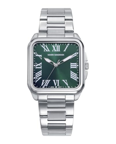 Mark Maddox HM0153-62 – Reloj Hombre Analógico Tres Agujas, Caja y Brazalete de Acero, Esfera Verde con Números Romanos