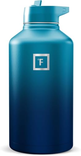 Image of IRON FLASK Camping & Hiking Hydration Flask with Straw, Wide Mouth Insulated Stainless Steel Sports Water Bottle - Dark Night 64 oz - Straw (1 Lid)