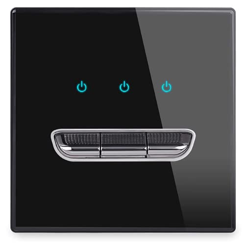 1/2/3/4 Gang 2 Way Black/White/Grey/Gold Wall Light Switch Chrome Toggle Press Button Tempered Glass Plate Blue LED Light (3 gang 2 way black)