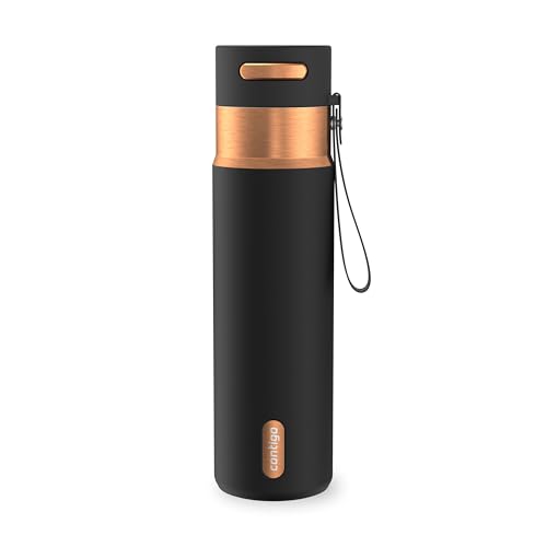 Image of Contigo AutoSeal 24 oz Stainless Steel Vacuum-Insulated Water Bottle with Leakproof Push-Button Spout & Lock, Carry Strap, BPA-Free & Lead-Free, Dishwasher Safe