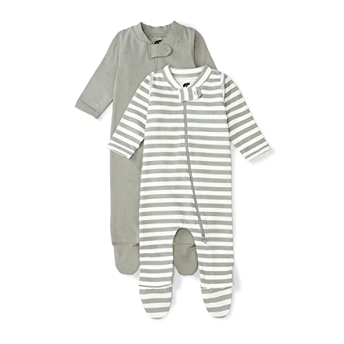 Image of MONICA + ANDY 2 Pack Sleep and Play Bundle - Organic Cotton One Piece Zippered Sleep and Play Outfit for Baby Boys & Girls - Long Sleeve Footed Infant Bodysuit (0-3 Months, Grey)