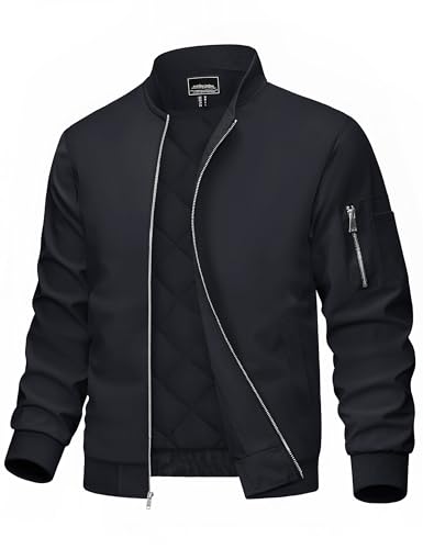 MAGCOMSEN Men's Bomber Jacket Casual Windproof Quilted Jacket Full Zip Windbreaker Winter Warm Varsity Jacket with Pockets