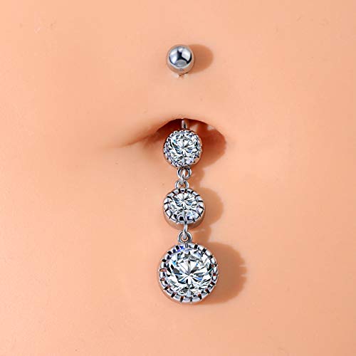 OUFER 3PCS Belly Button Rings, Clear CZ 316L Surgical Steel 14G Belly Rings Dangle Navel Rings Belly Rings Belly Piercing Jewelry3