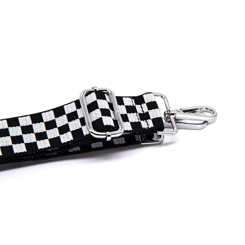 Image of S&loyoe Silver bucklePurse Straps Replacement Crossbody Bag Strap Adjustable Wide Guitar Straps for Handbags 1.5inch (Checkered white black silver)