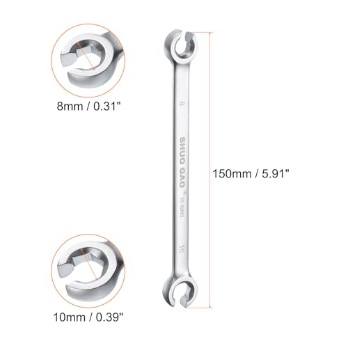 HARFINGTON 2pcs Flare Nut Wrench 8mm x 10mm High Carbon Steel Nickel Plating Wrench for DIY Hand-making Automotive Repairs and Household Maintenance