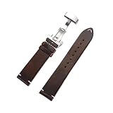 Correa De Reloj Cuero For Costuras, Encerada Y Aceite, For Hebilla Mariposa 18/19/20/21/22/24 Mm, Compatible For Seiko For Omega(Dark Brown,22mm)