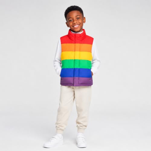 Image of Mud Kingdom Girls Boys Puffer Vest Rainbow Stripes Stand Collar Sleeveless Jacket 2-9 Outerwear Years