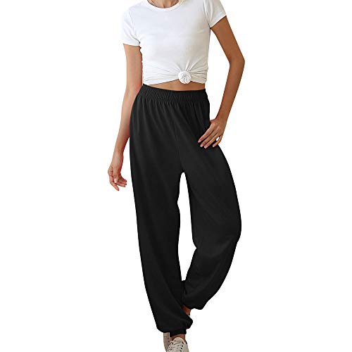 Surenow Womens Cinch Bottom Sweatpants High Waist Pockets Joggers Lightweight Yoga Hip Pop Dance Sport Running Pants Trousers Black