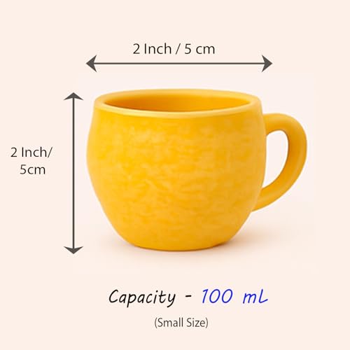 Image of D'Maiolica Yellow Kuliya Shape Tea Cups Set of 12 Microwave and Dishwasher Safe, Ceramic Small Tea /Chai /Coffee Cups Perfect for Every Occasion Capacity - 110 ml Each (Yellow, Pack of 12, Small)