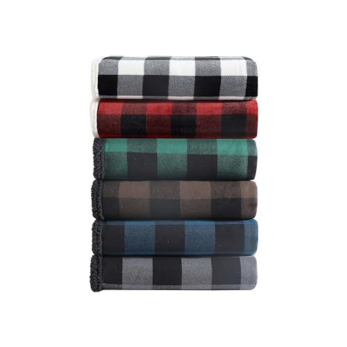 Image of Eddie Bauer - Throw Blanket, Yarn Dyed Cotton Bedding with Solid Ultra-Soft Sherpa Reverse, Throw Blanket for Couch & Bed (Cabin Plaid Grey, 50 inch x 60 inch)