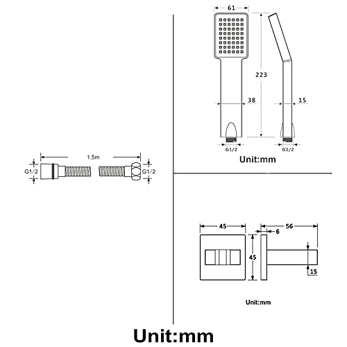 Cabezal de ducha de mano cuadrado ABS dorado cepillado miniatura 3