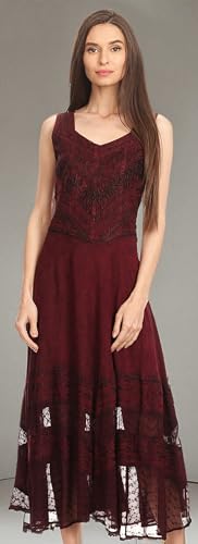 Image of Sakkas Zendaya Stonewashed Rayon Embroidered Floral Vine Sleeveless V-Neck Dress