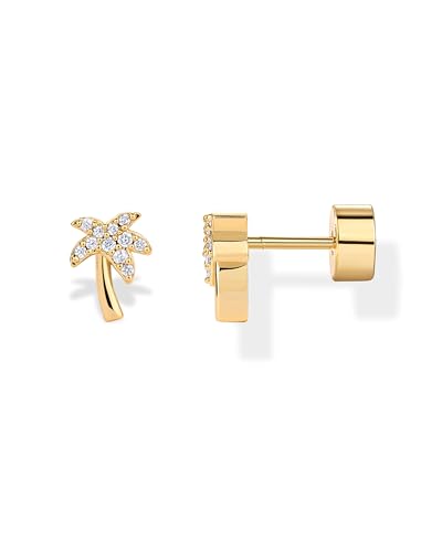 Image of PAVOI 14K Gold Plated Dainty Flat Back Earrings for Women, Piercing Studs | Hypoallergenic Stud Earrings with 925 Sterling Silver Posts, Motif Flatback Screw Back Helix Cartilage