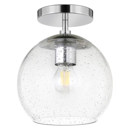 Image of Bartlett 9 inch Wide Semi Flush Mount with Glass Shade in Polished Nickel /Seeded