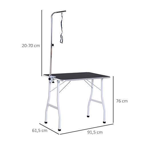 PawHut Trimmtisch für Hunde Hundepflegetisch klappbar, Haustierpflegetisch mit höhenverstellbarem Galgen, Schlingen, rutschfest Oberfläche, Schertisch bis 150 kg, 91,5 x 61,5 x 76 cm, Schwarz