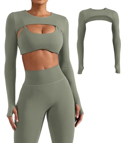 Image of YEOREO Women Crop Top Long Sleeve Bolero Open Front Workout Cropped Shirts Sports Shrug