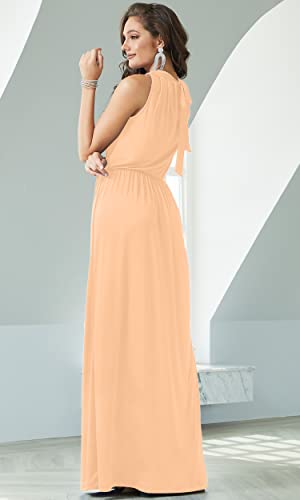 Image of KOH KOH Womens Customized Long Sexy Sleeveless Bridesmaid Halter Neck Wedding Party Guest Summer Casual Brides Formal Evening A-line Gown Gowns Personal Custom Maxi Dress Dresses, Light Pink Peach