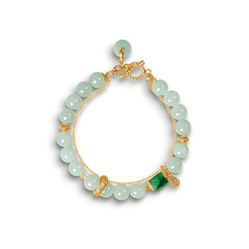 18K Gold Over S925 Sterling Silver Jadeite Bracelet, Burmese Jadeite A Grade Icy 6mm Pearl Beaded Bracelet, Gift for Mother on Birthday