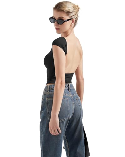 SUUKSESS Women Backless Sexy Going Out Tops Double Lined Open Back Y2k Basic Tee Shirts2