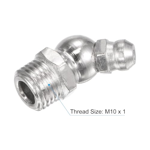 Image of uxcell Nickel-Plated Iron 45 Degree Grease Fitting M10 x 1mm Thread Hydraulic Grease Fitting Accessories, 40Pcs