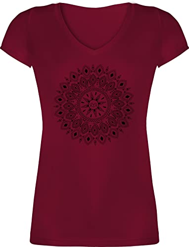 T-Shirt Damen V Ausschnitt - Kunst - Boho Mandala Yoga Sketch - M - Bordeauxrot - Joga Geschenk Wellness Geschenke Shirt Baumwolle Outfit Shirts Meditation...