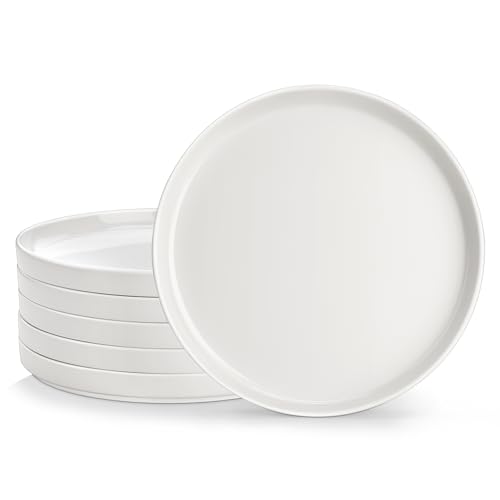 MALACASA Lot de 6 Assiette Dessert en Porcelaine, 21cm Assiettes Plates Blanches, Compatibles Lave-vaisselle et Micro-ondes - Série LEAH