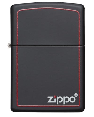 Image of Zippo Classic Black and Red - Black Matte Finish with Red Border and Zippo Logo,Pocket Fuel Refillable Windproof Lighter, BIS Certified