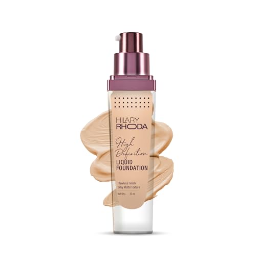 Image of Hilary Rhoda High Definition Foundation for Women | Hides Pores & Blemishes | HD Foundation For All Skin Types | Blendable Formula | Natural & Matte Finish | High Coverage Liquid Foundation - 33ml (Skin Beige - Shade 05)