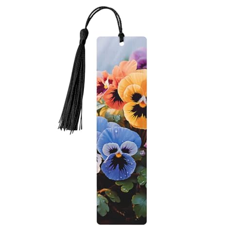 パンジーフラワー木製しおり 5個 天然樺材 しおり カラフルなタッセル付き パーソナライズ 木製ハンギングタグ オーナメント DIY クラフト しおり メンズ レディース 本好き向け
