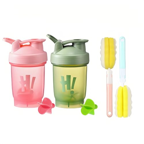 Tokaneit 2 Stück Fitness Shaker Proteinshaker Flasche Shaker Flasche Proteinpulver Trinkflasche mit Mixball mit 2 Schaumstoffbürste Auslaufsicher für Sport Oder Gym Klar 350ml