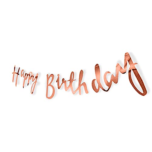 Image of Rozi Decoration Happy Birthday Banner - Rose Gold Foil Letter Garland for Birthday Party Decorations - Stylish Script Hanging Banner for Girls, Women, Kids & Adults - Reusable Metallic Decor