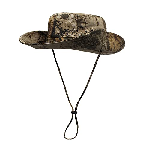 VanderHOME Outdoor Hut Herren Sonnenschutz Boonie Hat mit Kinnband Camouflage Sonnenhut Herren UV Schutz Faltbar Safari Hut für Aufstieg Camping Cover