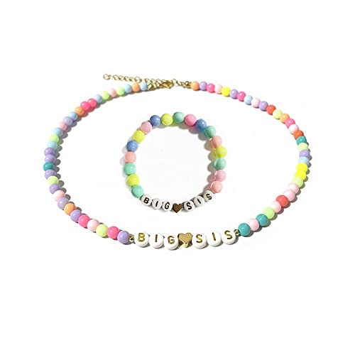 tenghong2021 Big Sister Bracelet Necklace Jewelry set Gold Heart Beads Colorful Heart Rainbow Beads Best Christmas Halloween New Year's Gift For Girls Women