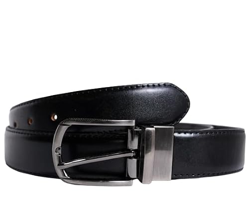 KHIM Men Boys Genuine Leather Reversible Belt width 1.3 inch(35 mm) Pin Buckle Original Leather Casual 2 Side Gents Belts formal workwear zinc alloy buckle